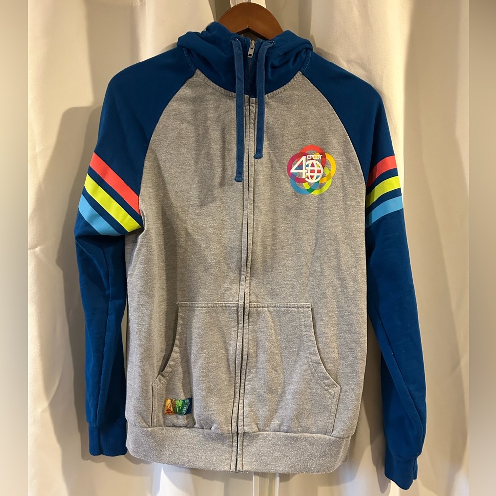 Disney World Epcot 40th Anniversary Blue & Gray Hoodie Sweatshirt‎ Adult Small